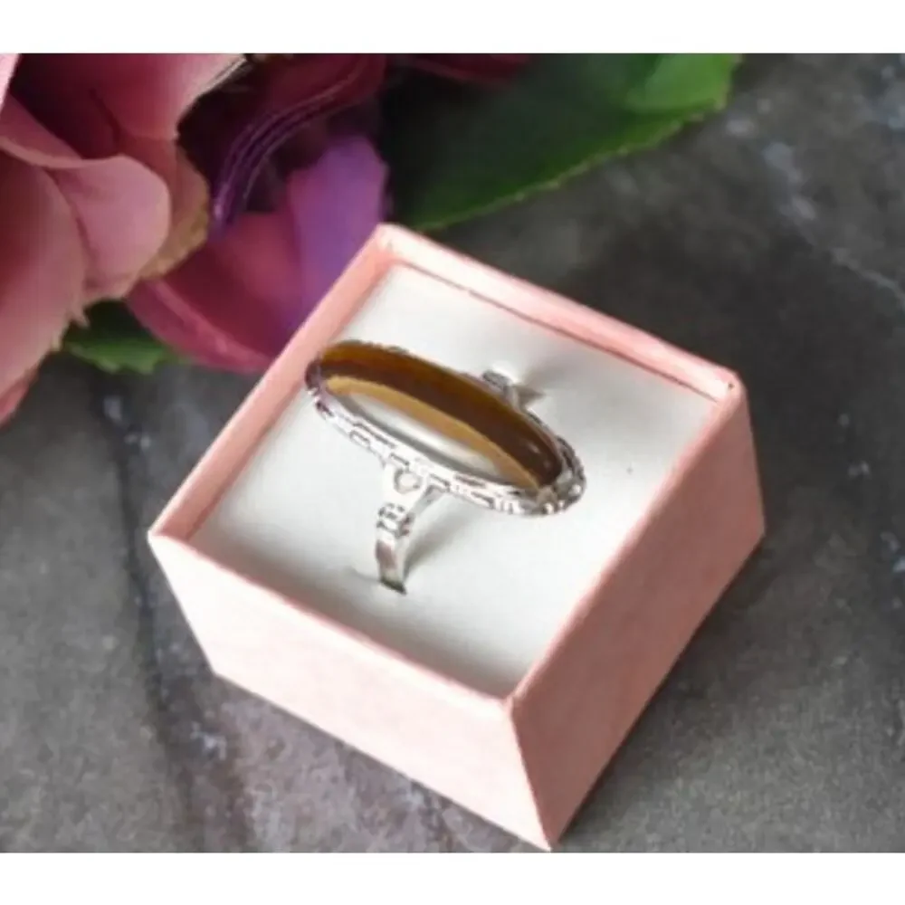 925 Sterling Silver Tiger'S Eye Ring Size 8